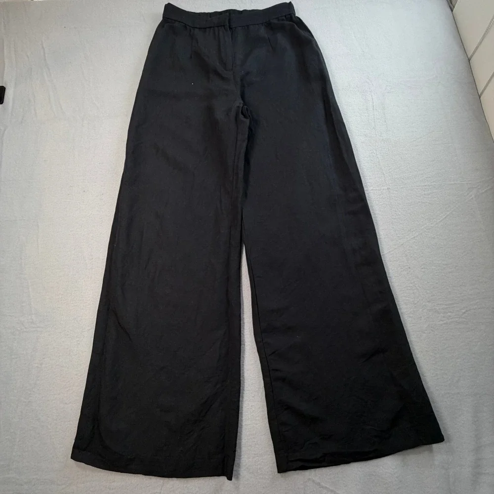 H&M Black Wide Leg Pants 6 Linen High Waist Office Chic Capsule Wardrobe